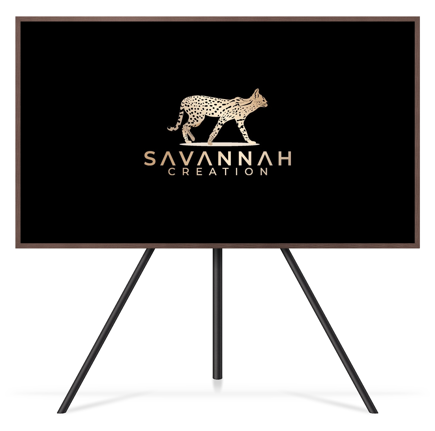 Télévision sur pied exposant une création graphique du logo savannah creation