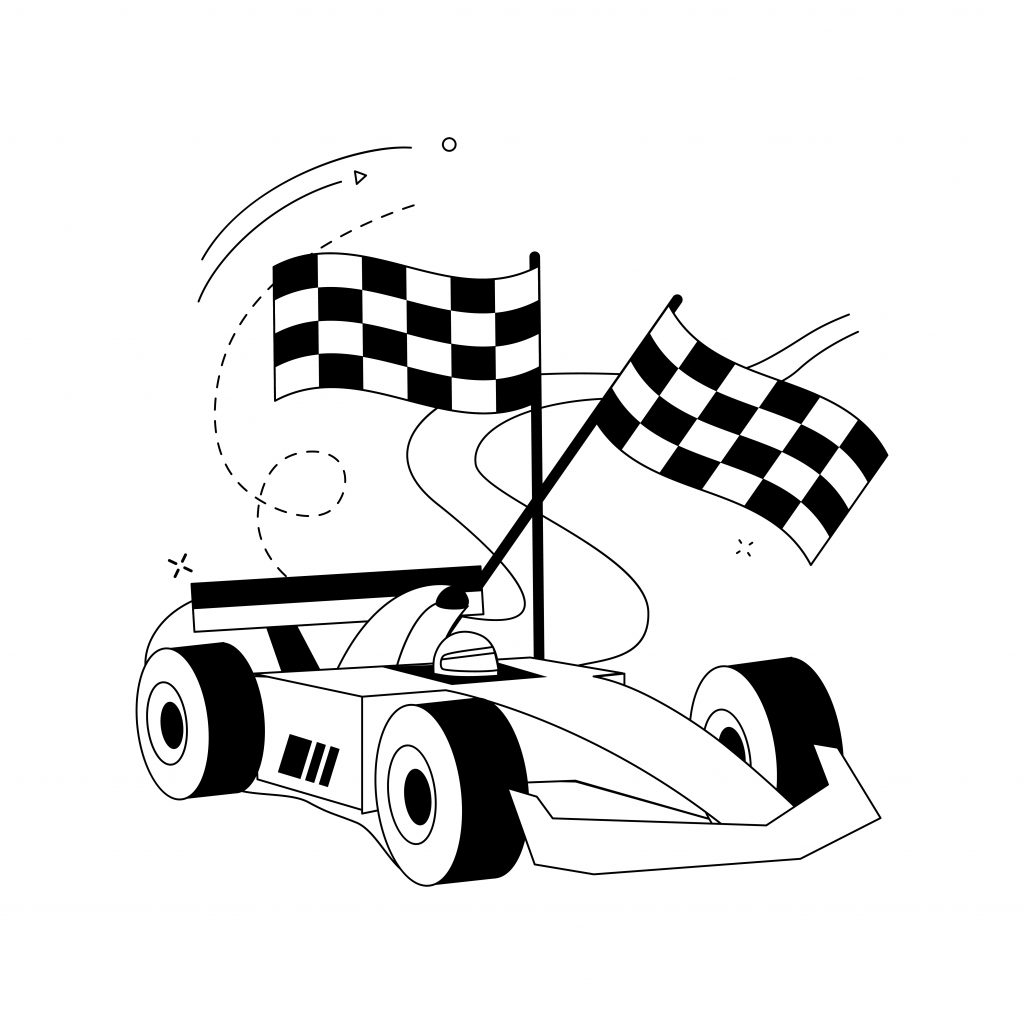 Illustration vectorielle d'un concept abstrait de course de voitures. Métaphoer booster sa présence en ligne